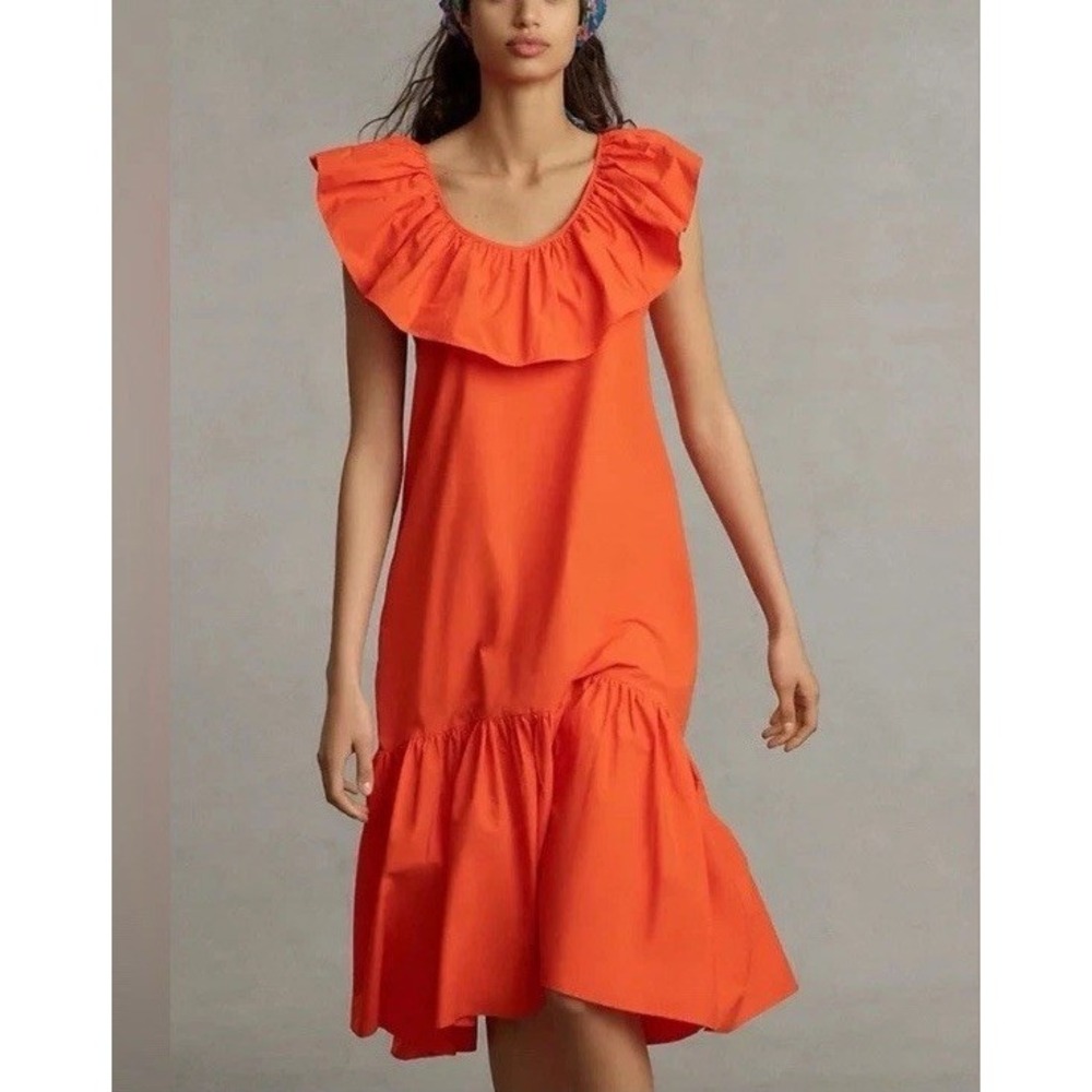 Anthropologie Whit Two Orange Ruffle Dress XS Resort Beach‎ Colorful